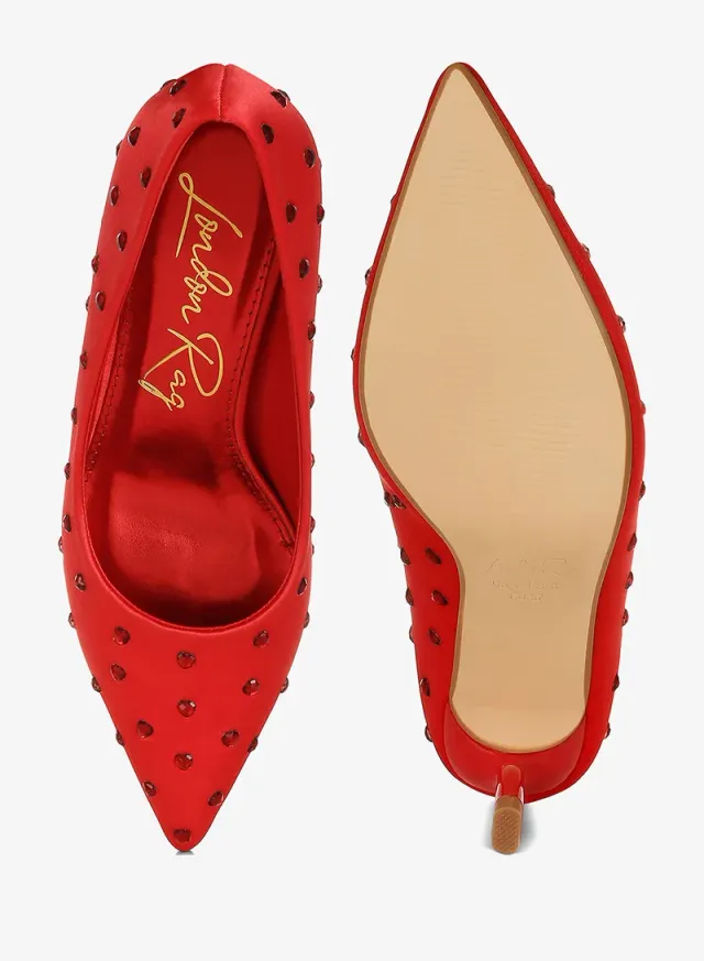 Rhinestone Heart Pumps Red – image 4