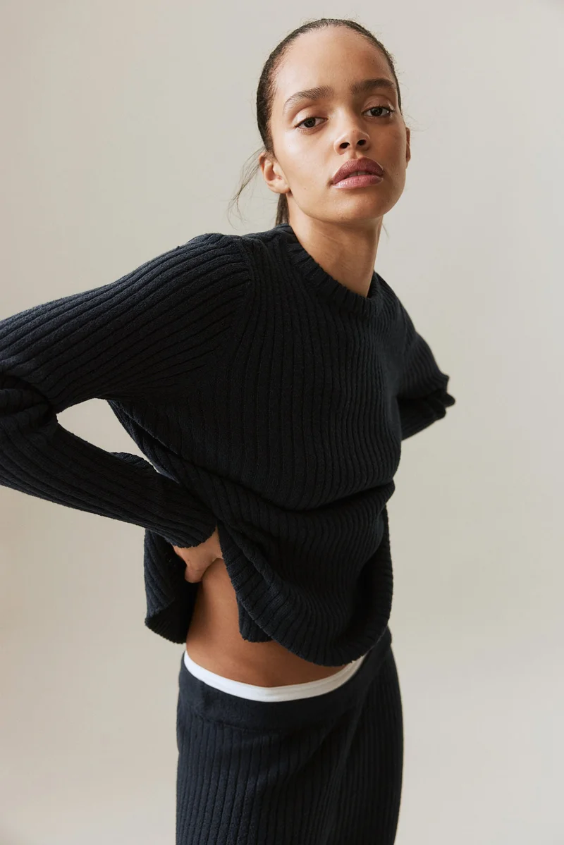 Rib-Knit Top Charcoal