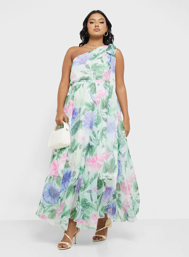 Floral One-Shoulder Dress Light Steel Blue