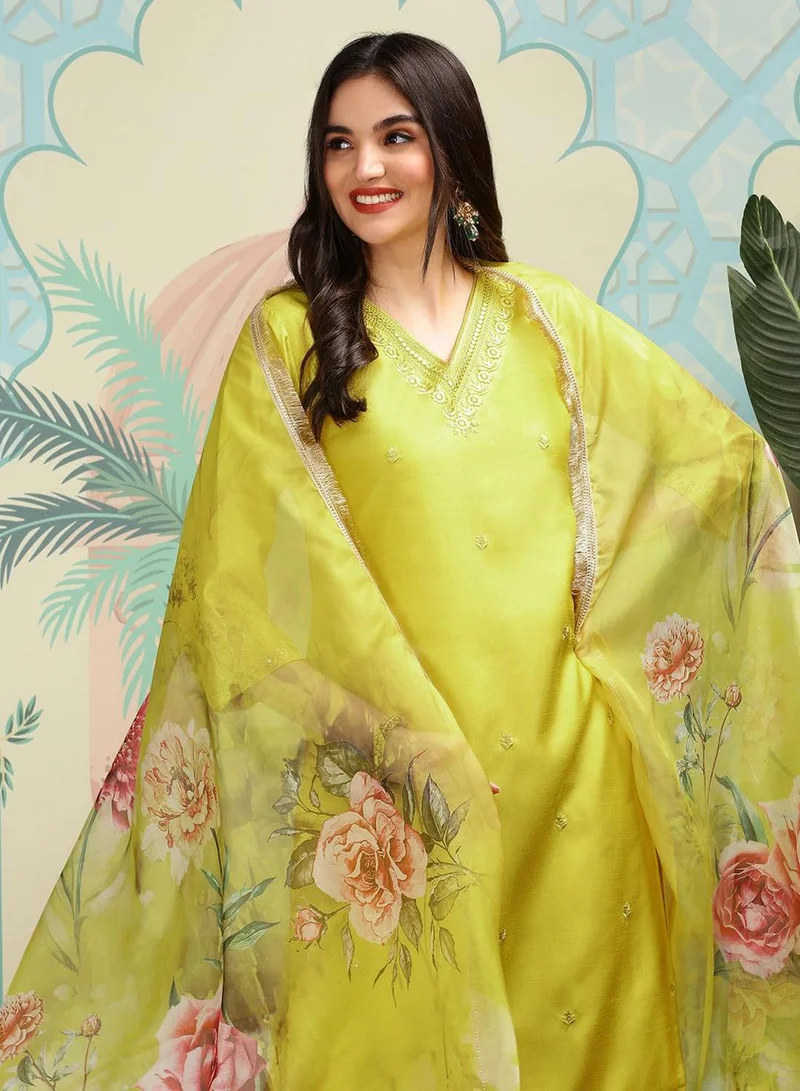 Women's Twill Silk Kurta Palazzo Set Mustard