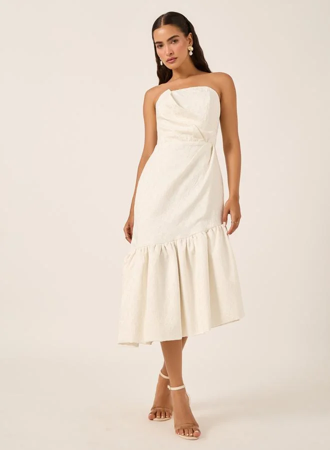 Strapless Ruffle Midi Dress