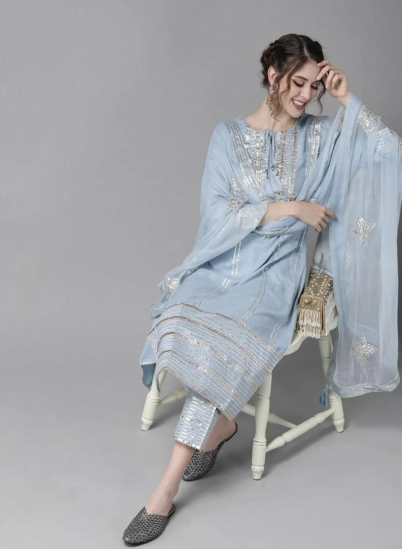 Women's Self Design Kurta Palazzo Set Blue
