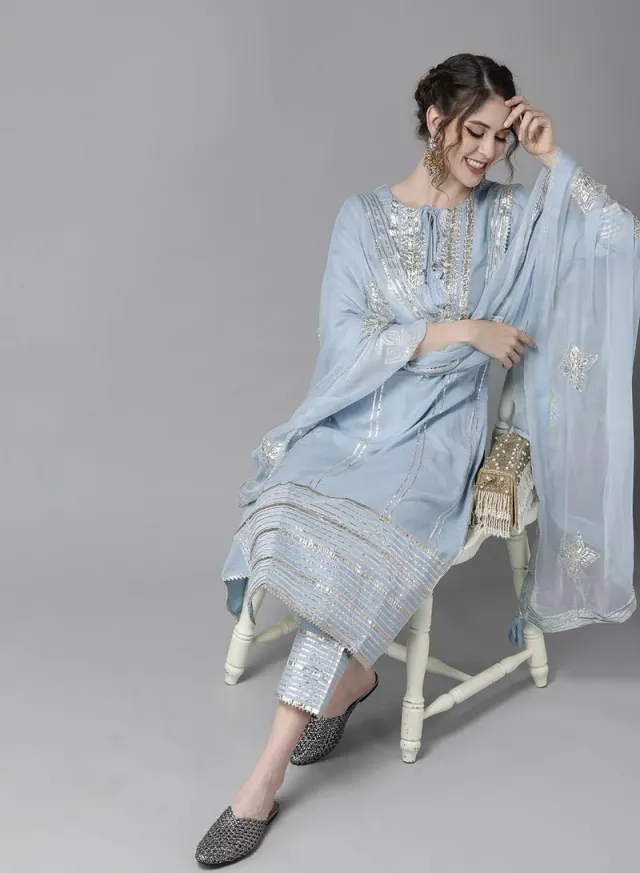Women's Self Design Kurta Palazzo Set Blue