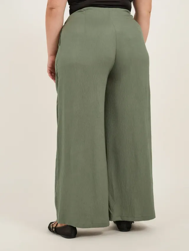 Plus Size Pleated Wide Leg Pants Beige – image 4