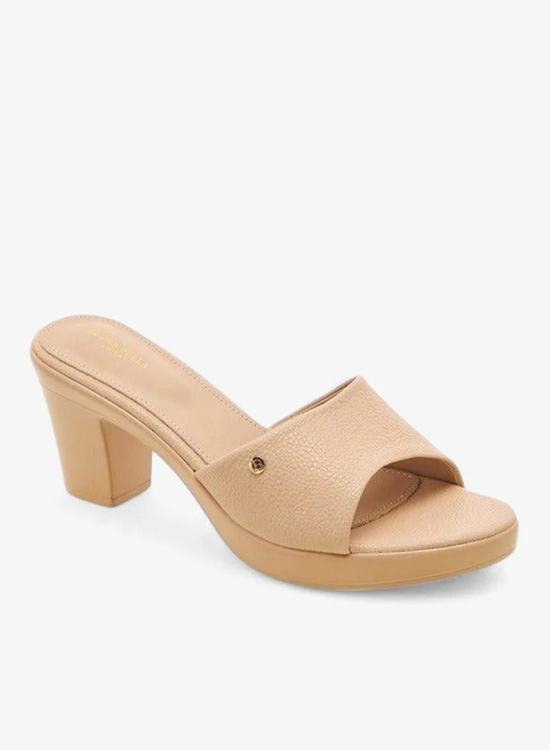 Textured Block Heel Slip-On Sandals Beige