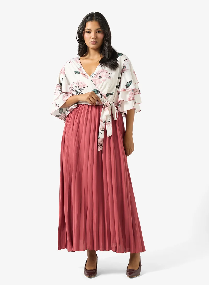 Printed Pleated Dress Terracotta