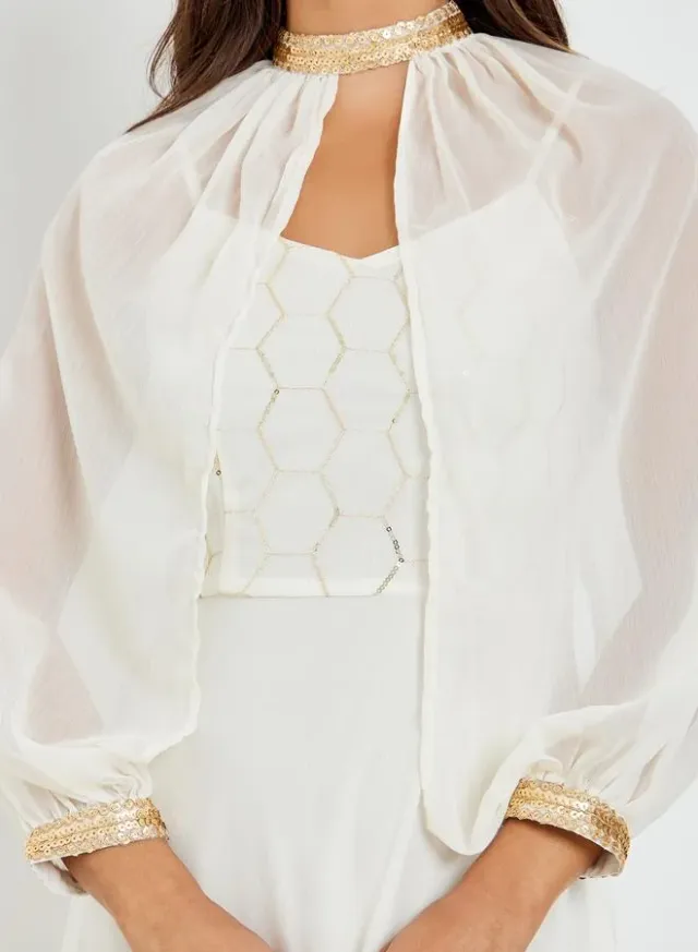 Sequin Cape Maxi Dress Off White – image 5