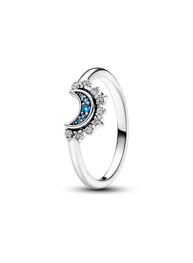 Celestial Moon Sterling Silver Ring Night Blue