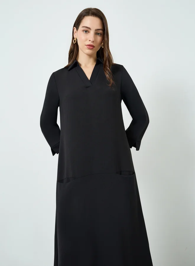 Women's A-Line 3/4 Sleeve Maxi Dress Black