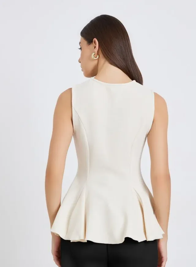 Cream Sleeveless Knit Peplum Top for Women – image 5