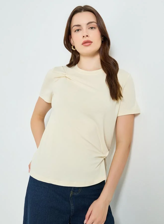Knot Twist Detail T-Shirt Beige