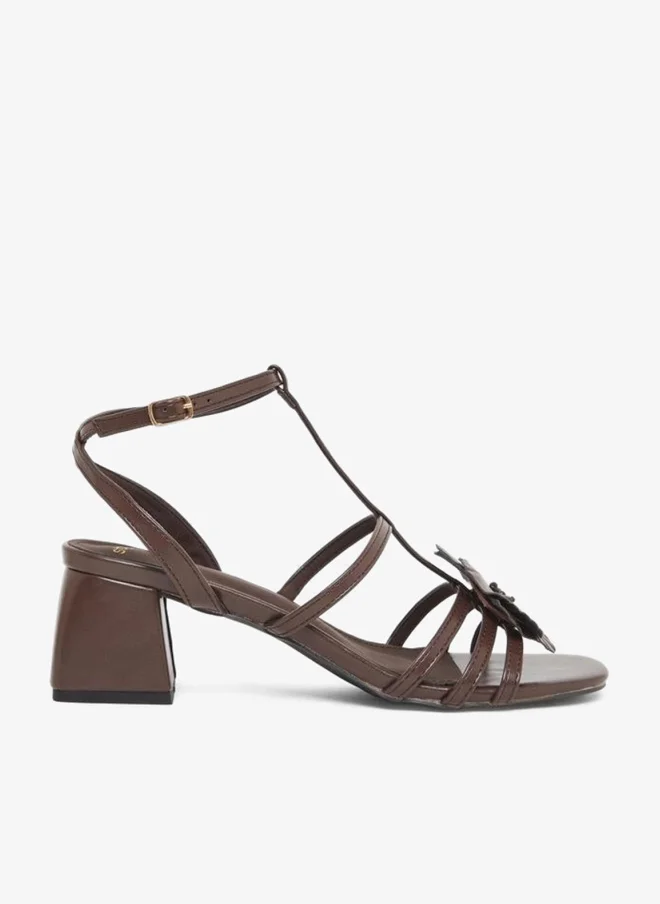Flower Detail Ankle Strap Sandals Brown