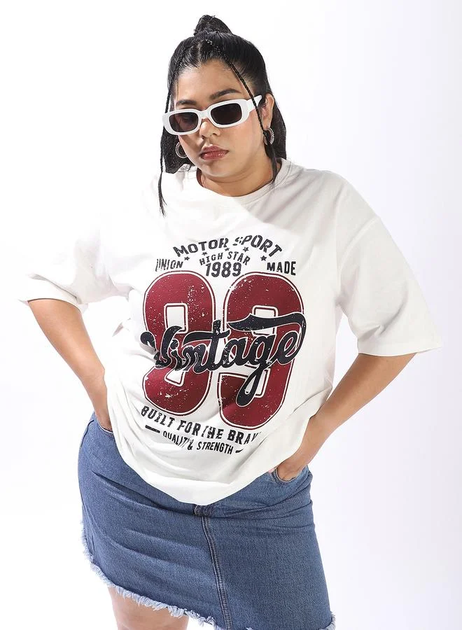 Women's Plus Size Oversized Printed Cotton T-Shirt White