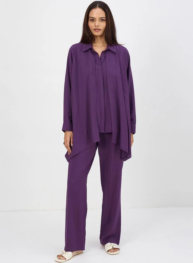 Women's Asymmetric Top and Trousers Co-ord Purple