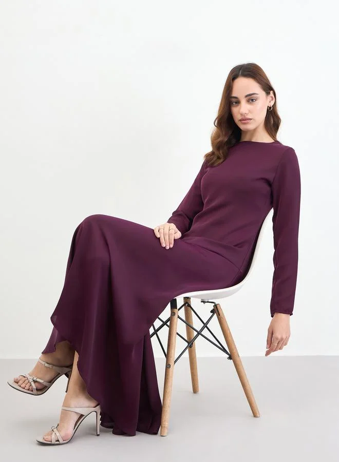 Long Sleeve A-Line Maxi Dress Deep Burgundy