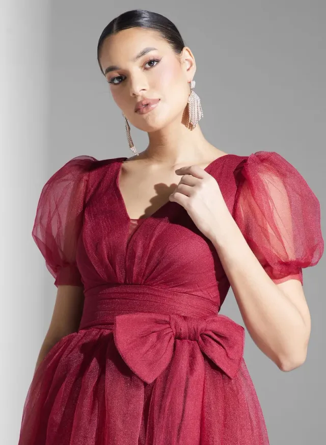 Deep Purple Maxi Fit & Flare Tulle Bow Dress – image 3