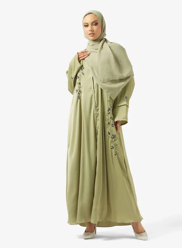 Embroidered Open Abaya Set