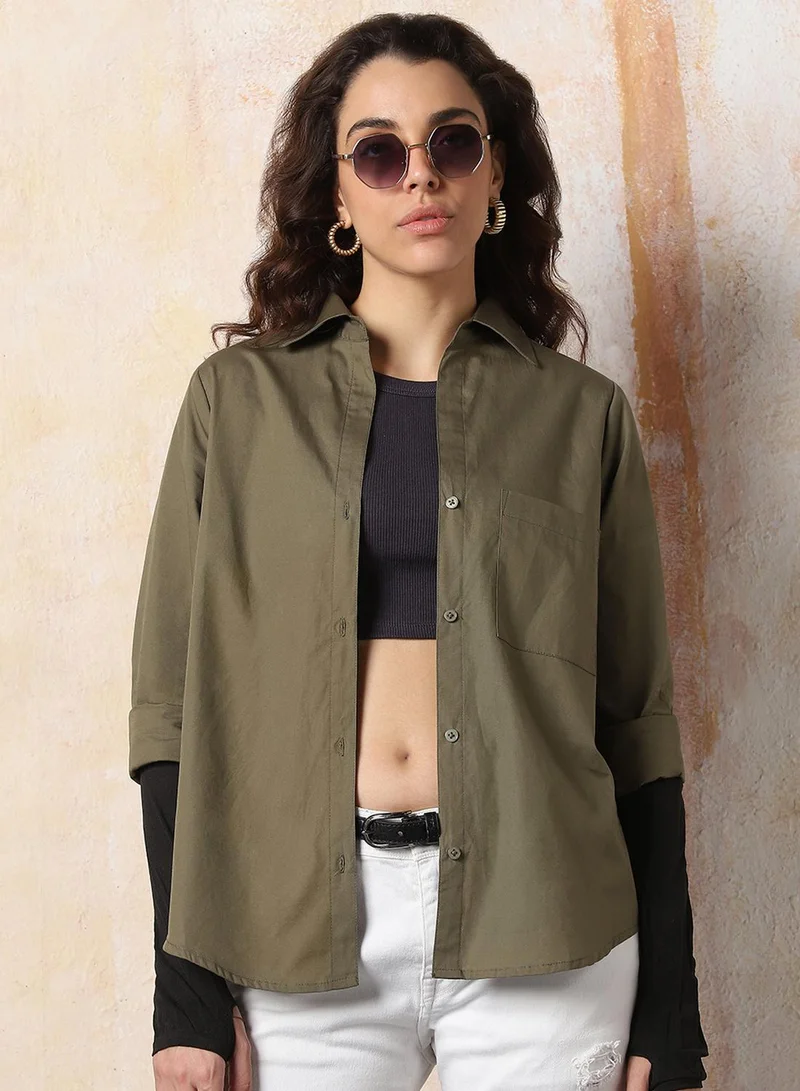 Women's Comfort Fit Cotton Shirt Olive