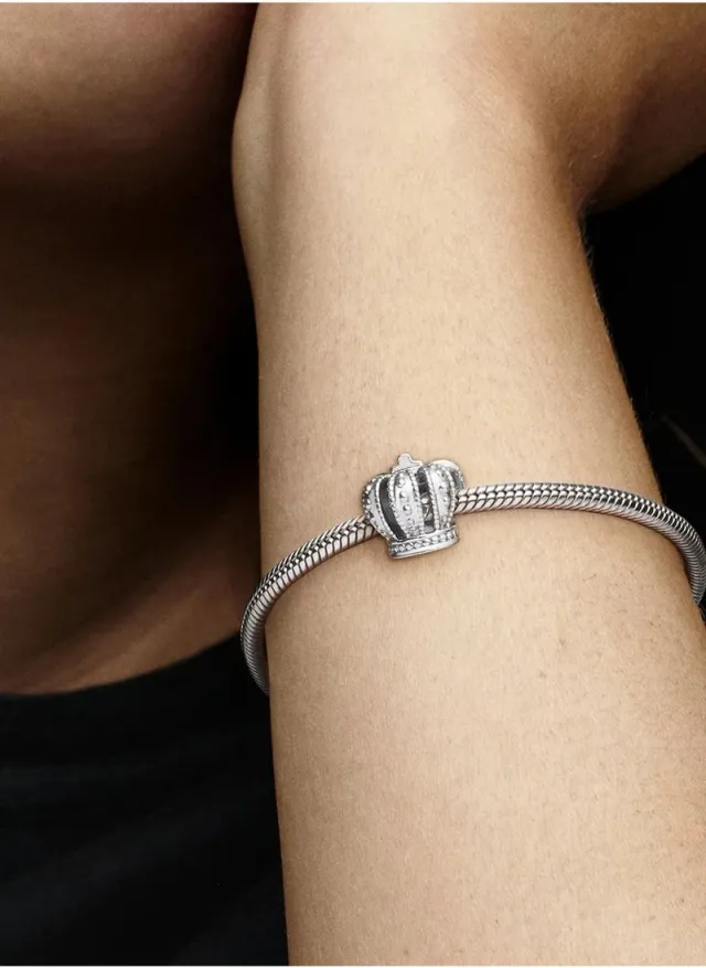 Sterling Silver Crown Charm with Cubic Zirconia for Pandora Bracelets – image 2