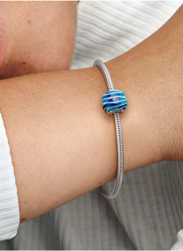 Sterling Silver Blue Enamel Ocean Charm for Pandora Moments Bracelets – image 5