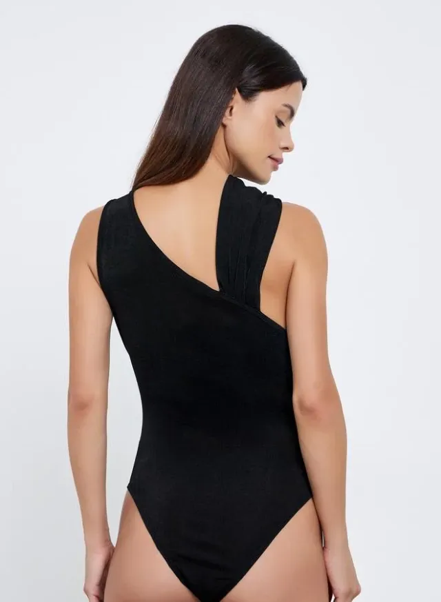 Brown One-Shoulder Sleeveless Bodysuit for Women – image 7