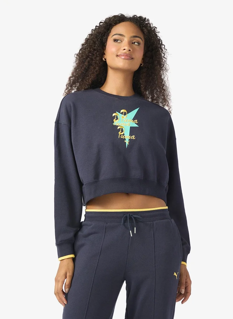 Road To Unity Oversized Graphic Sweatshirt Blue