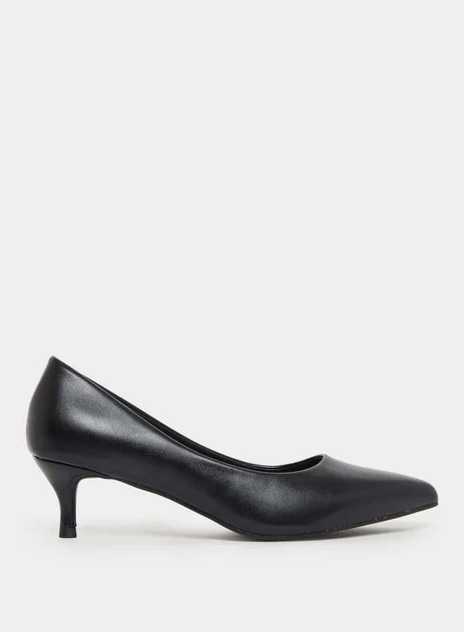 Pointed-Toe Kitten Heel Court Shoes Black