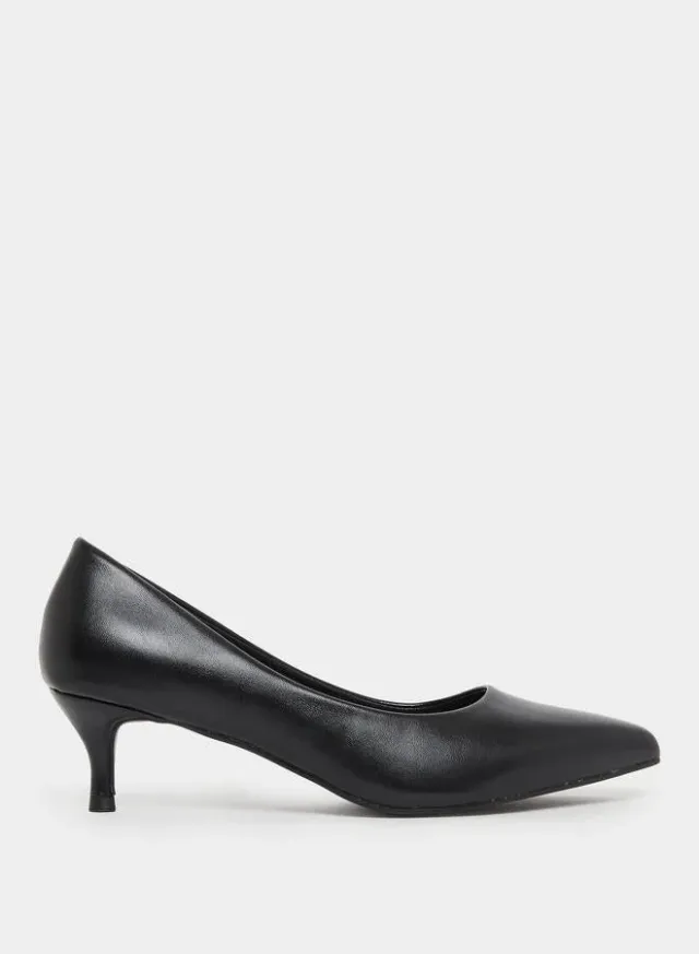 Pointed-Toe Kitten Heel Court Shoes Black