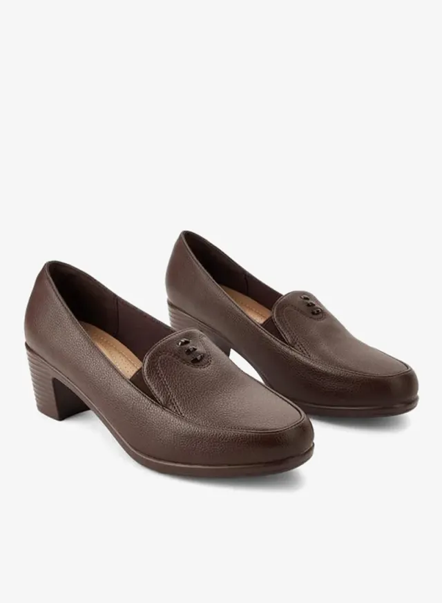Women's PU Slip-On Block Heels - Textured Closed Toe – image 2