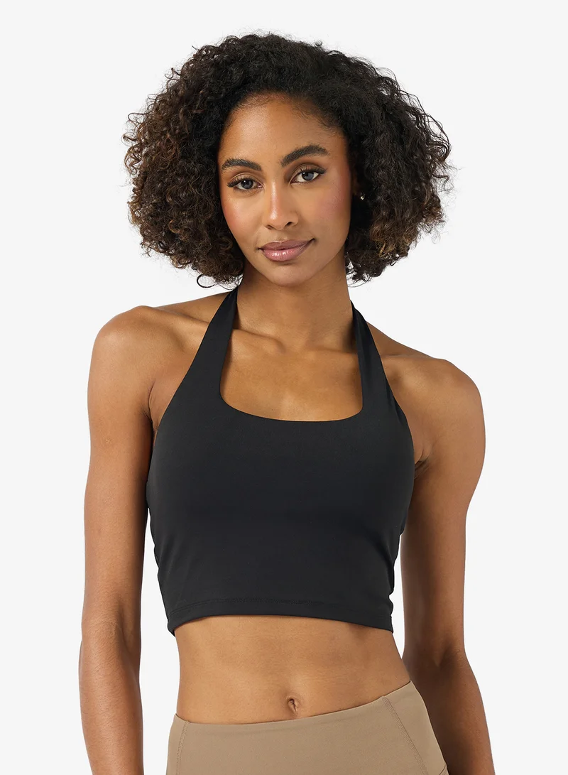 Seamless Halter Neck Sports Bra Black
