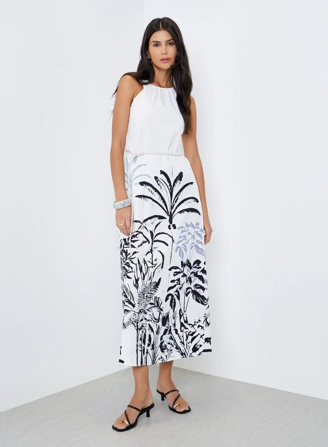 Styli Floral Print Strappy Maxi Dress White