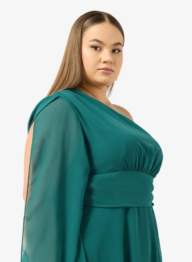 Ella Plus Teal Maxi One-Shoulder Shift Dress with Trail Sleeves – image 7