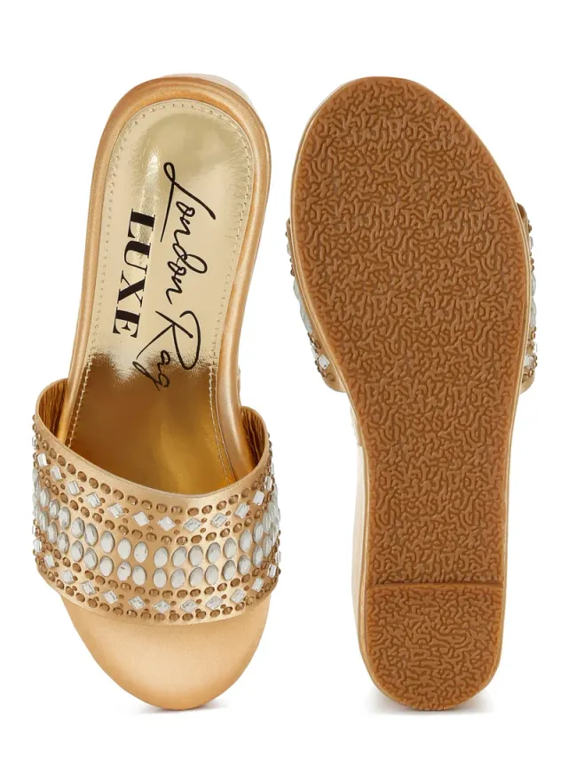Diamante Rhinestone Flatform Sandals Black – image 4