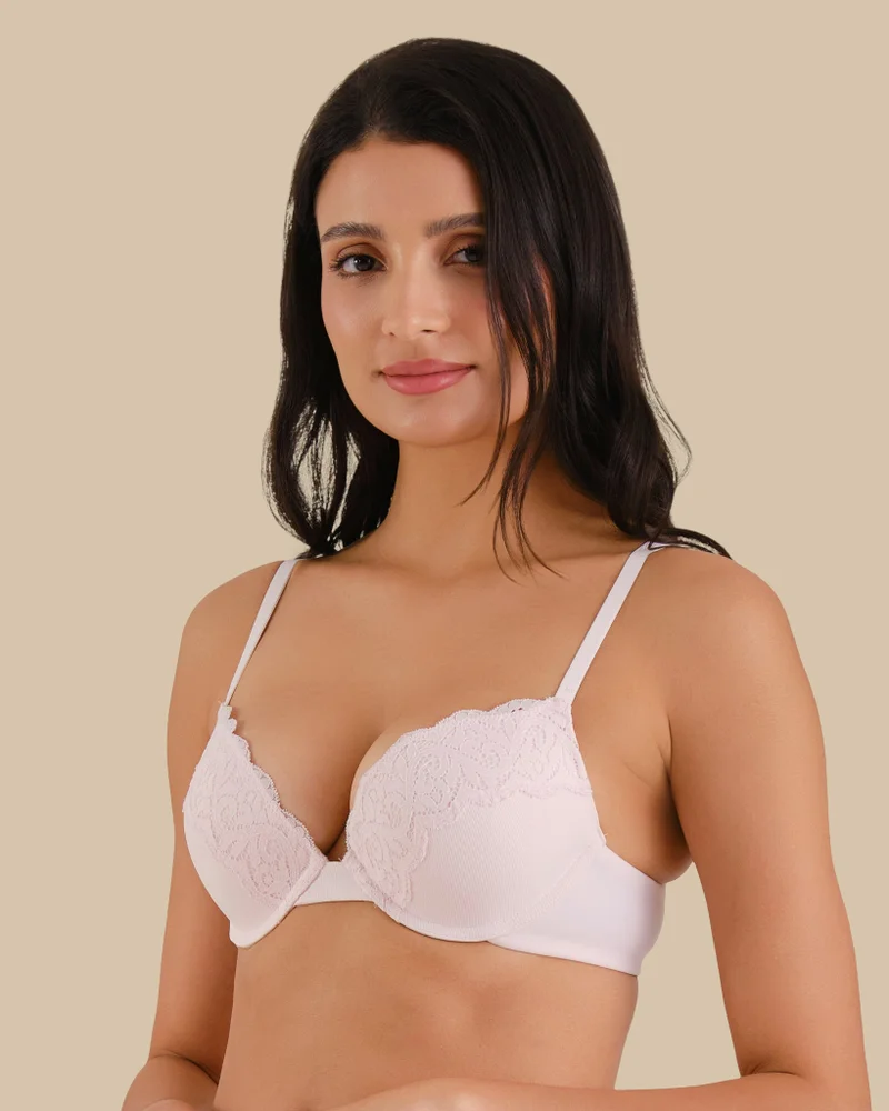 Isla & Evie Push Up Ribbed Bra Pale Pink