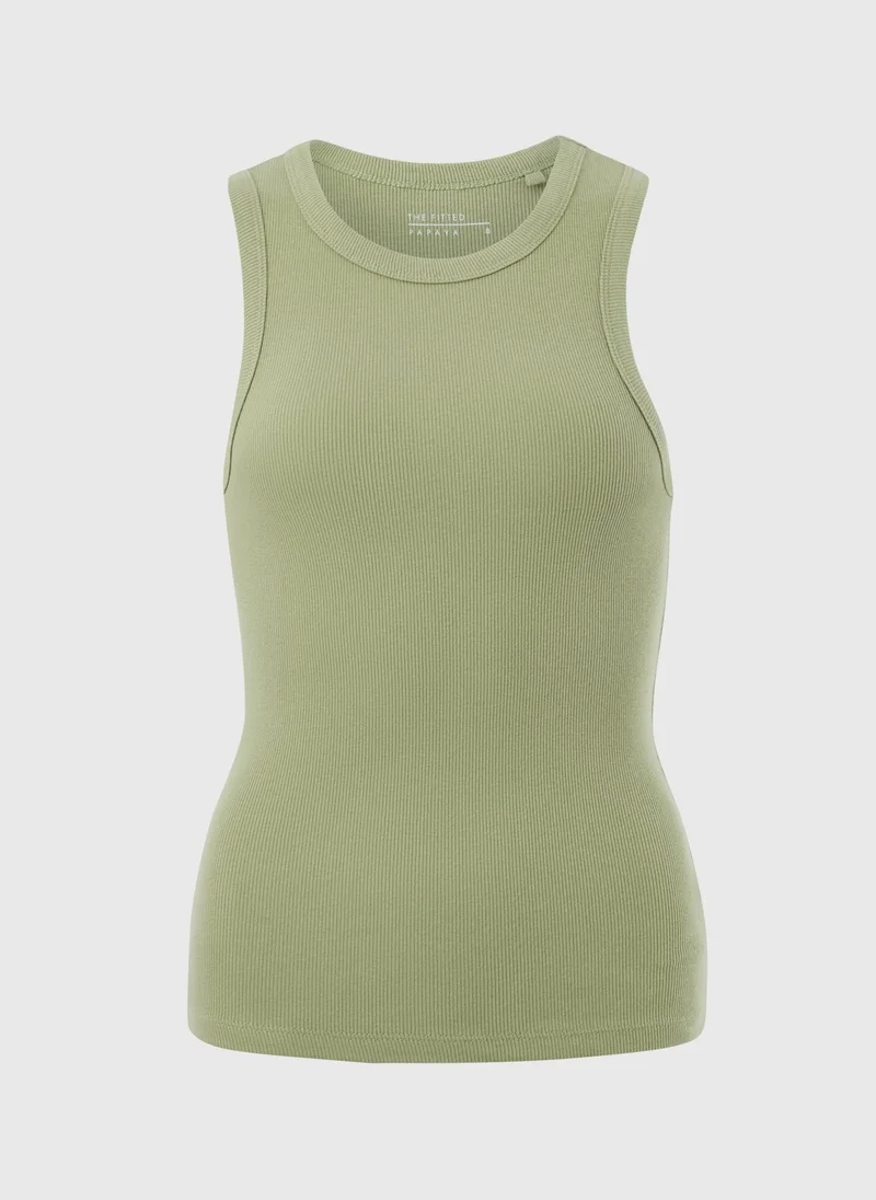 High Neck Ribbed Vest Top Green