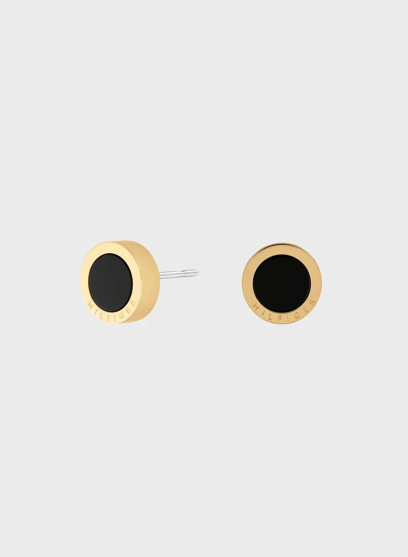Gold Plated Steel & Black Onyx Earrings Black