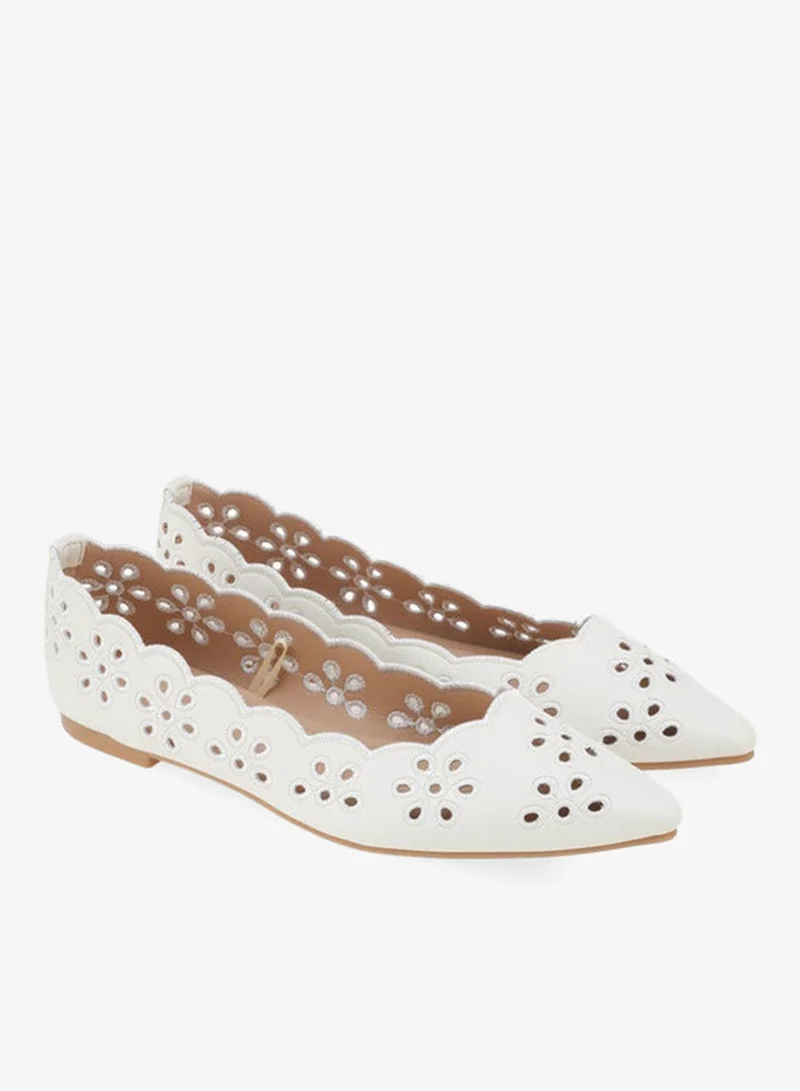 Flora Bella Scalloped Laser Cut Ballerina Shoes White