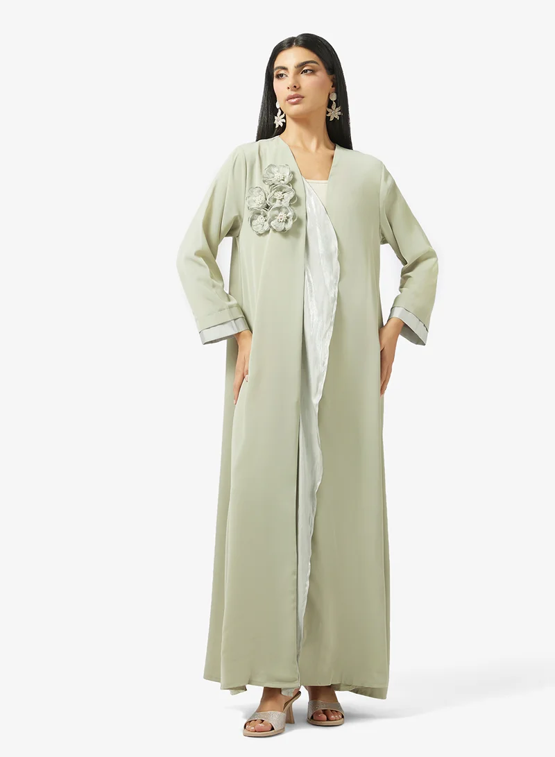 3D Floral Abaya Grey