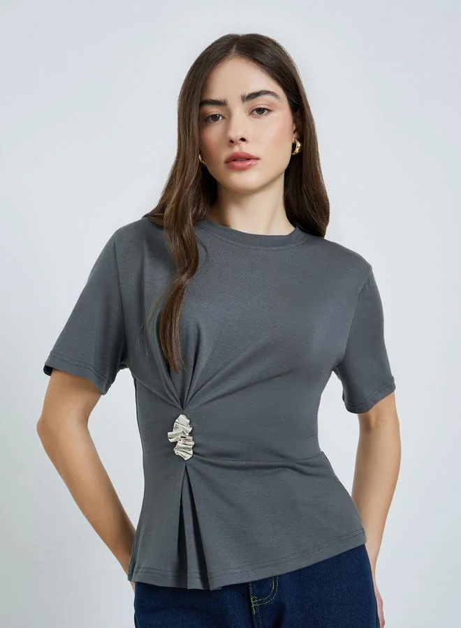 Metallic Detail Knit Top Grey