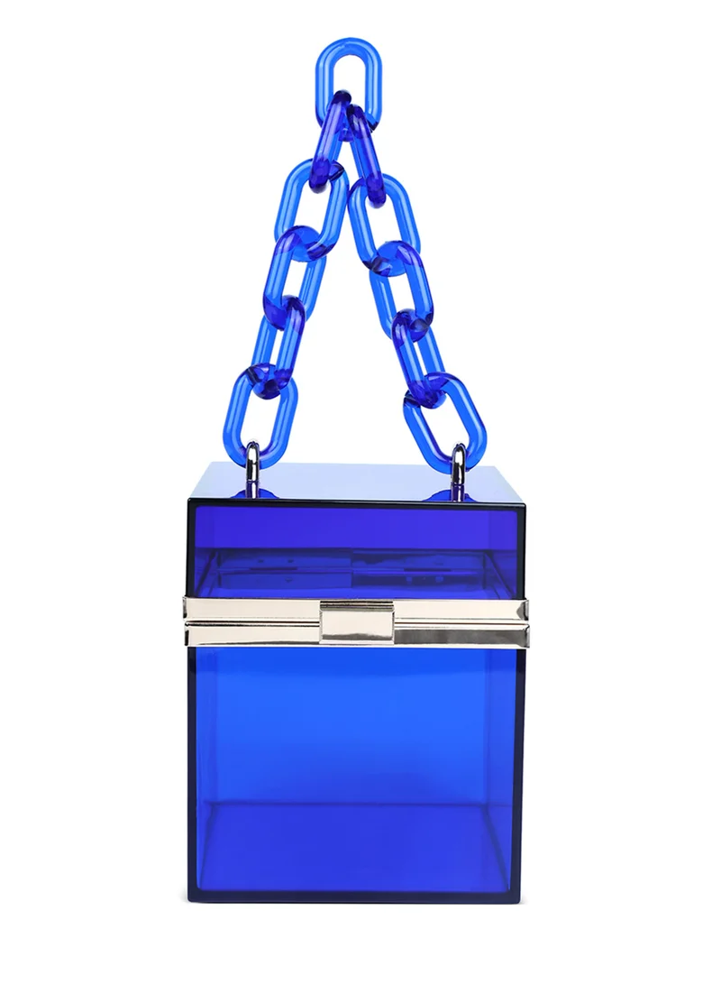 Clear Cuboid Box Clutch - Blue