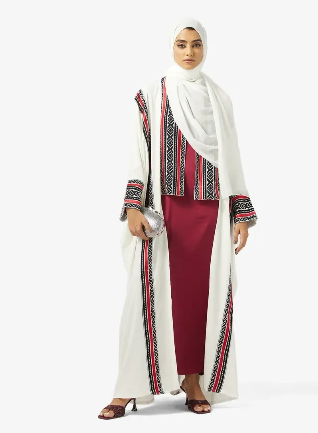 Cream Embroidered Open Abaya with Sheila - Loose Fit for Ramadan – image 5