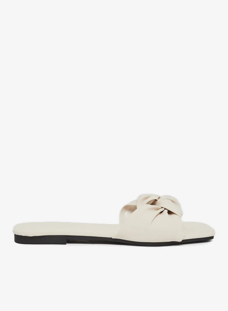 Bow Slip-On Slippers Beige