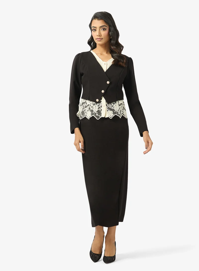 Lace Trim Top & Column Skirt Set