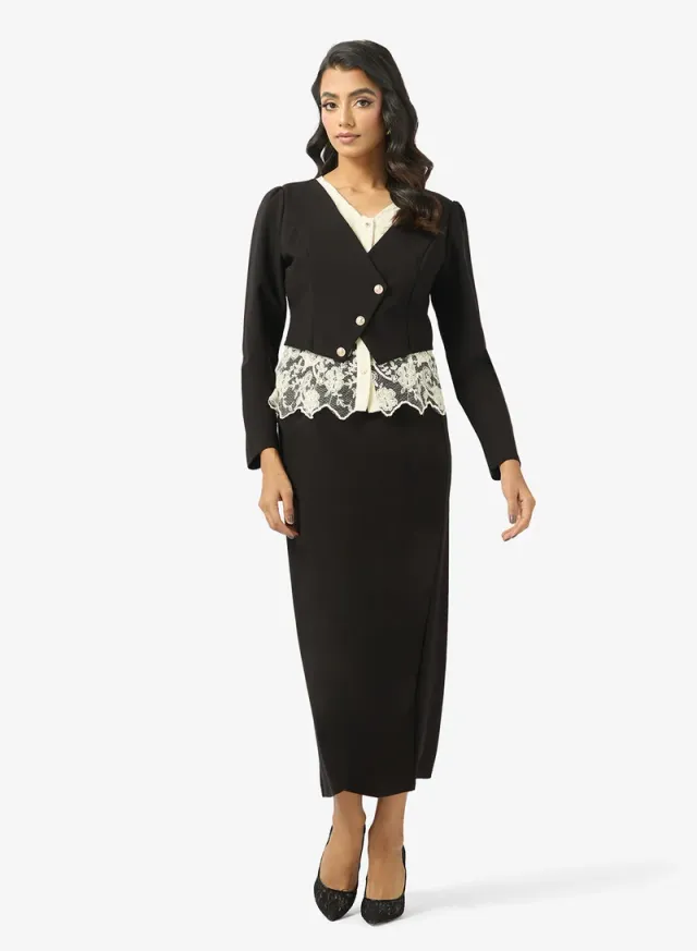 Lace Trim Top & Column Skirt Set