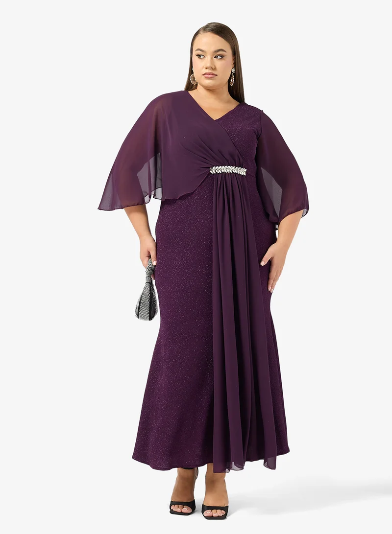 Plus Size Shimmer Flouncy Sleeve Dress Deep Purple