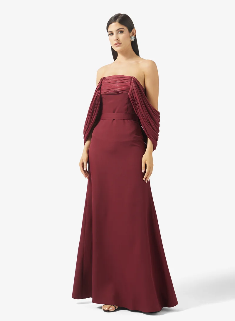 Roseya Off-Shoulder Draped Evening Gown