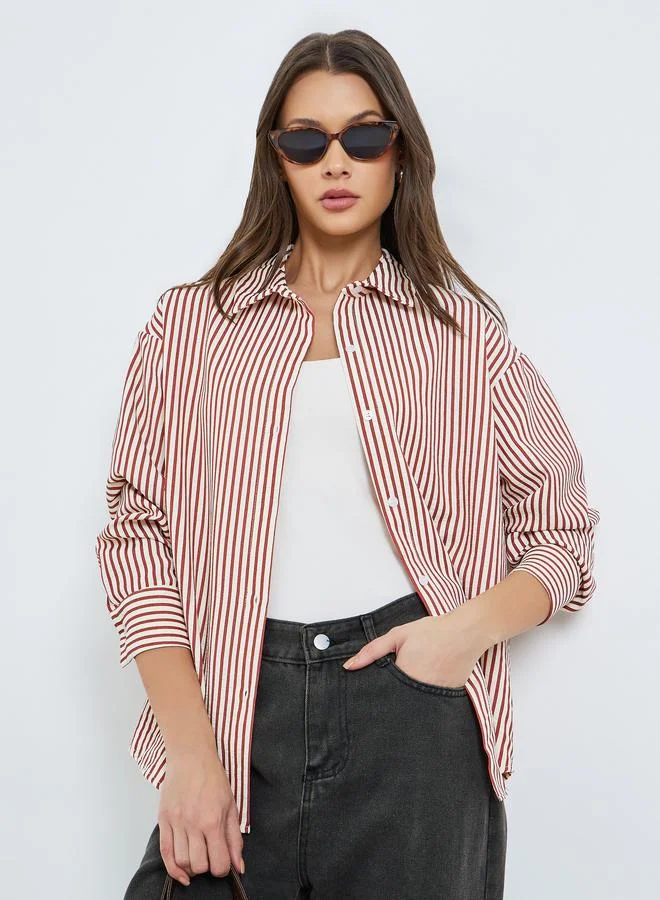 Oversized Striped Long Sleeve Shirt Pastel Pink