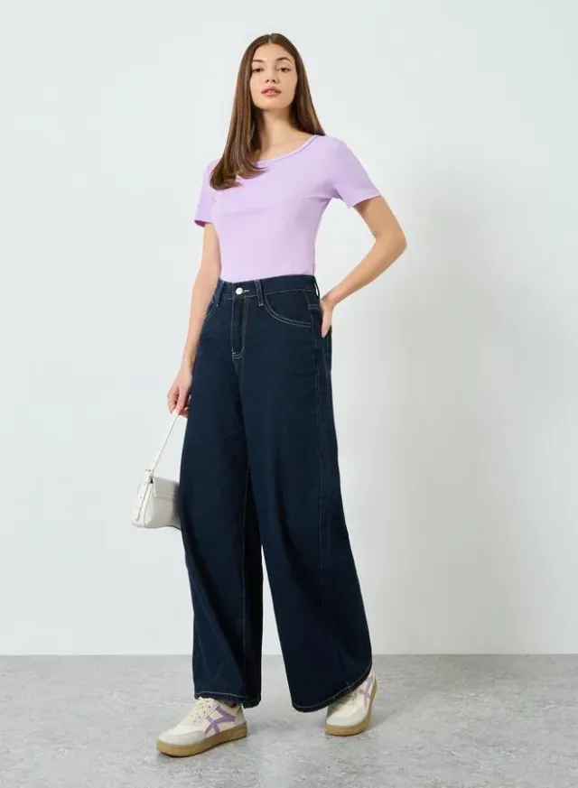Ribbed Round Neck T-Shirt Purple – image 2