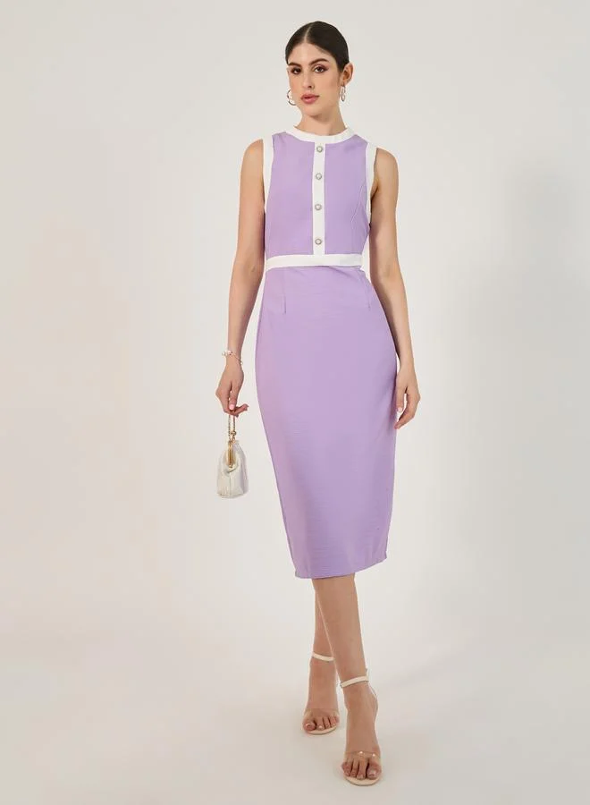 Styli Sleeveless Button Detail Bodycon Midi Dress Light Orchid