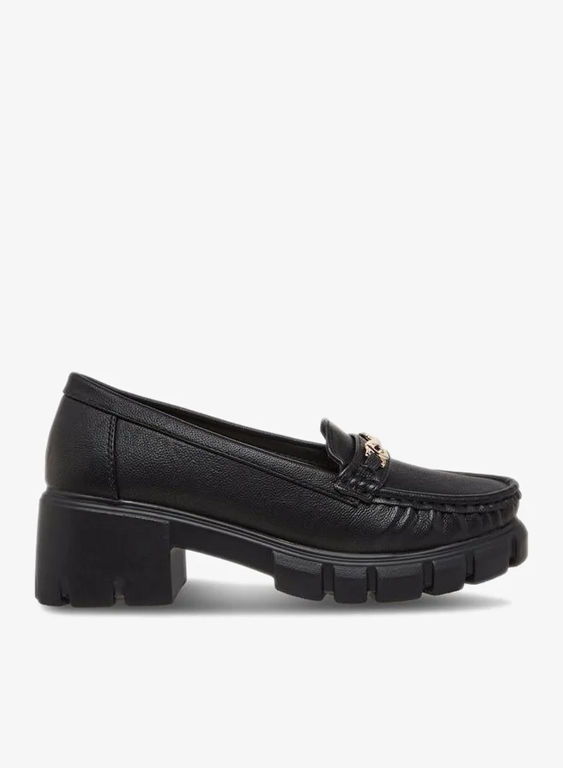 Women's Metallic Detail Block Heel Loafers Black